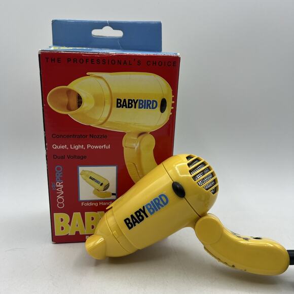 Conair Pro Baby Bird Mini Travel Hair Dryer Yellow Vintage Concentrator Nozzle - Picture 1 of 8